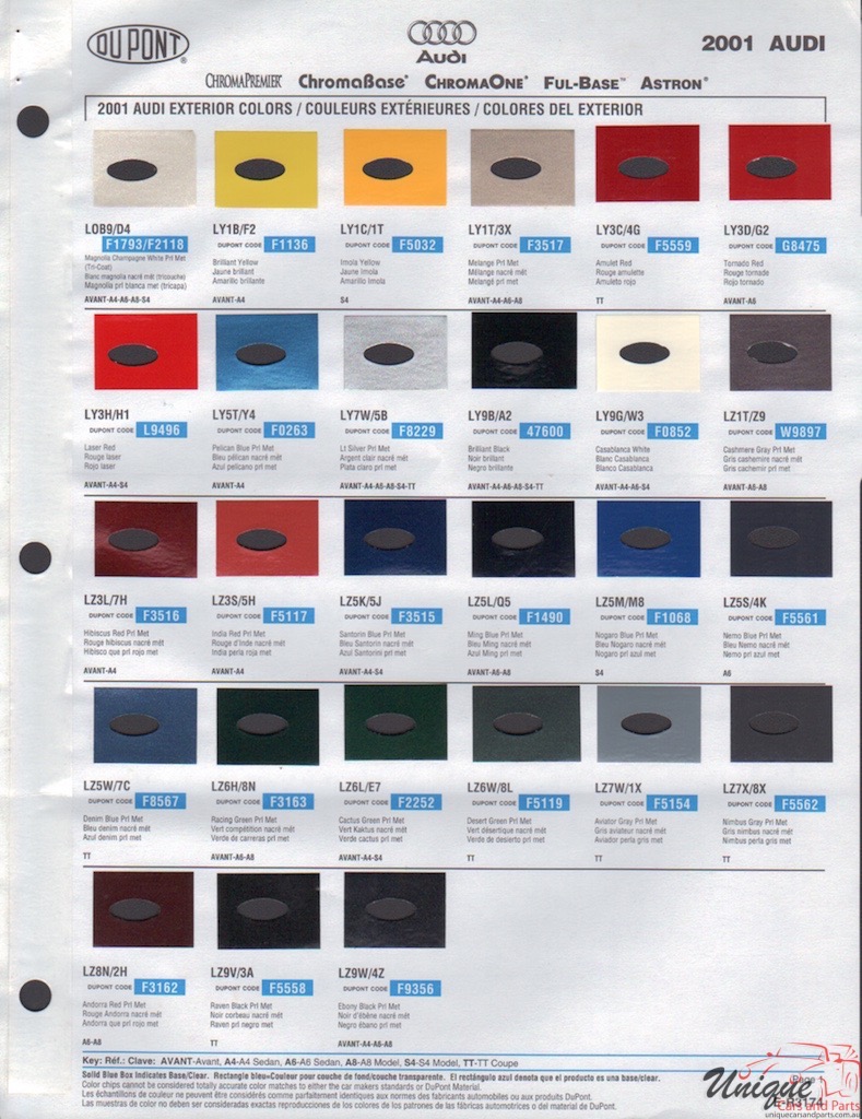 2001 Audi Paint Charts DuPont 1